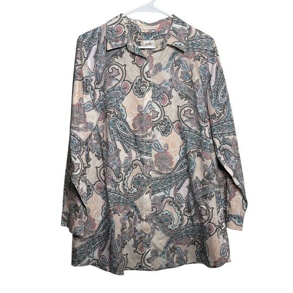 Chico's Blouse Women's 2 Printed Paisley Button Uo No Iron Career Preppy Top - Picture 1 of 9